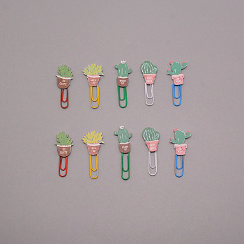 Plant Shape Iron Paperclips, Cute Paper Clips, Funny Bookmark Marking Clips, Mixed Color, 47~50.5x16.5~23x3.5mm, 10pcs/set