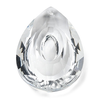 Transparent Glass Pendants, Faceted, Teardrop, for Chandelier Crystal Hanging Pendants, Clear, 48x33x14mm, Hole: 1.8mm