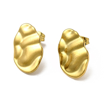 Ion Plating(IP) 304 Stainless Steel Stud Earrings, with Vertical Loops, Leaf, Real 18K Gold Plated, 19x12mm, Hole: 2.5mm, Pin: 0.8mm