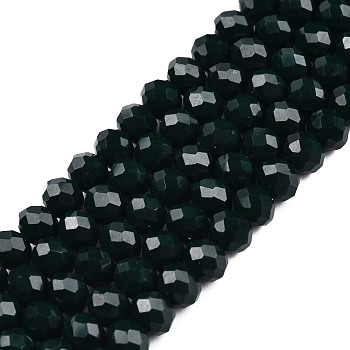 Opaque Solid Color Glass Beads Strands, Faceted, Rondelle, Dark Slate Gray, 4x3mm, Hole: 0.4mm, about 145pcs/strand, 18.9 inch(48cm)
