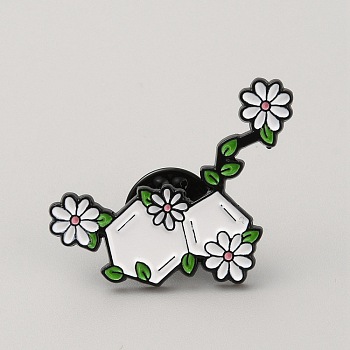 Chemical Theme Enamel Pins, Electrophoresis Black Zinc Alloy Brooches for Backpack Clothes, Molecule & Flower, Green, 24.5x33.5x1.3mm
