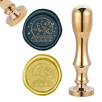 DIY Scrapbook, Brass Wax Seal Stamp and Handle Sets, Crystal Ball with Dolphin Pattern, Golden, 87x20mm, Stamp: 2.55cm