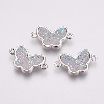 Druzy Resin Links connectors, with Brass Findings, Butterfly, Golden, Bisque, 13x22x3~4mm, Hole: 2mm