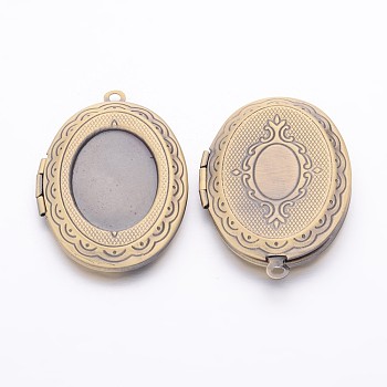 Romantic Valentines Day Ideas for Him with Your Photo Brass Locket Pendants, Picture Frame Charms for Necklace, Antique Bronze, Oval, 23x32mm, Inner: 13x18mm, hole: 1.7~1.9mm