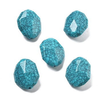 Acrylic Beads, Imitaton Synthetic Turquoise, Faceted, Oval, Dark Turquoise, 25x20x10mm, Hole: 1.8mm, 196pcs/500g