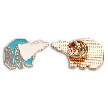 Polar Bear Shape Enamel Pin, Light Gold Plated Alloy Animal Badge for Backpack Clothes, Nickel Free & Lead Free, Medium Turquoise, 28.5x20.5mm