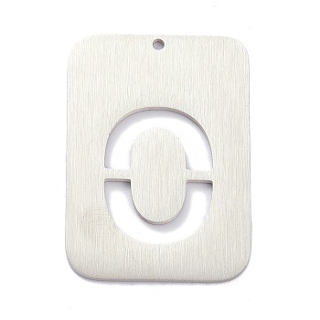 304 Stainless Steel Pendants, Rectangle with Alphabet, Hollow, Letter.O, 32x22x1mm, Hole: 1.5mm