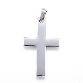 304 Stainless Steel Pendants, Latin Cross, Stainless Steel Color, 36.5x22x1mm, Hole: 4x7mm