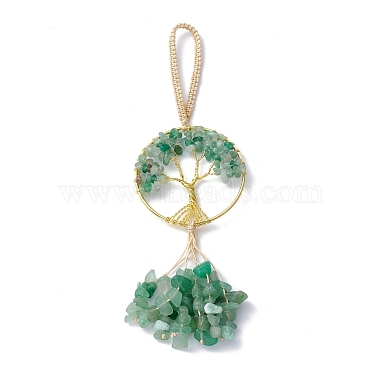 Wire Wrapped Chips Natural Green Aventurine Big Pendant Decorations(HJEW-H057-03D)-2