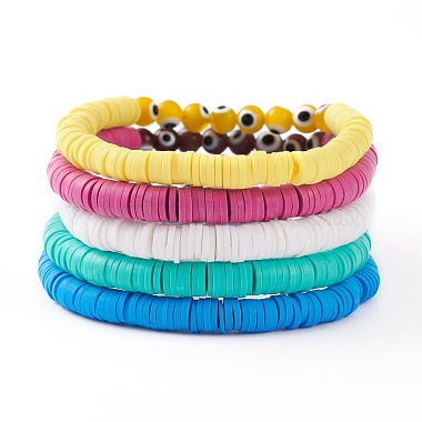Polymer Clay Heishi Beads Stretch Bracelets Sets(BJEW-JB05905)-2