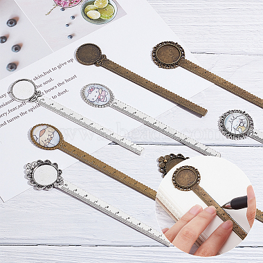 16Pcs 8 Styles Alloy Ruler Bookmark Cabochon Settings(FIND-NB0004-42)-4