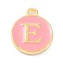 Golden Pink Flat Round Alloy+Enamel Charms(X-ENAM-Q437-14E)