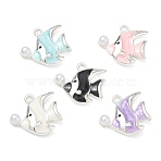 Alloy Enamel Pendants, Tropical Fish Charm, with Plastic Pearl, Mixed Color, 15x17x4mm, Hole: 2mm(AL-CBAC700-05S)