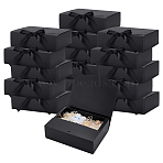 Cardboard Paper Gift Packing Boxes with Ribbon, Rectangle, Black, 27x22x8cm(CON-WH0107-60A)