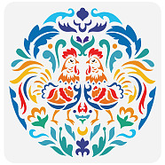 PET Hollow Out Drawing Painting Stencils, for DIY Scrapbook, Photo Album, Rooster Pattern, 30x30cm(DIY-WH0383-0042)