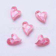 Acrylic Pendants, Imitation Pearl, Heart, Faceted, Pink, 14x12x4mm, Hole: 1mm(MACR-P120-14mm-P08)