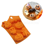 Halloween Theme, Food Grade Silicone Molds, Fondant Molds, For DIY Cake Decoration, Chocolate, Candy, UV Resin & Epoxy Resin Jewelry Making, Mixed Shapes, Random Single Color or Random Mixed Color, 230x173x24mm, Inner Diameter: 44~68x44~78mm(DIY-L019-063)