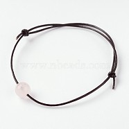 Adjustable Cowhide Leather Cord Bracelets, with Natural Rose Quartz Round Beads, 60mm(BJEW-JB01944-01)