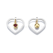 201 Stainless Steel Pendants, with Rhinestone, Heart with Flat Round, Real Gold Plated & Stainless Steel Color, Siam, 23x24x1mm, Hole: 1.6mm(STAS-N090-LA896-1P)