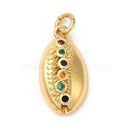 Rack Plating Brass Micro Pave Cubic Zirconia Pendants, with Jump Ring, Long-Lasting Plated, Lead Free & Cadmium Free, Shell, Real 18K Gold Plated, 18.5x10x6mm, Hole: 3mm(KK-K377-36G)