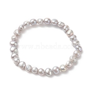 Natural Pearl Beaded Stretch Bracelets for Women, Light Grey, Inner Diameter: 2-1/8 inch(5.3cm)(BJEW-JB09136)