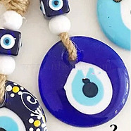Flat Round with Evil Eye Glass Pendant Decorations, Hemp Rope Hanging Ornament, Royal Blue, 180x40mm(EVIL-PW0002-09A-03)