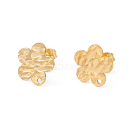 304 Stainless Steel Stud Earring Findings, with Hole and Ear Nuts, Flower Pattern, 12x12mm, Hole: 1mm, Pin: 0.6mm(STAS-G270-02G-11)