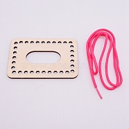 Wooden Basket Bottoms, Crochet Basket Base, with Cord, for Basket Weaving Supplies and Home Decoration Craft, Rectangle, Hot Pink, 119x79x5mm, Hole: 6mm(DIY-WH0184-15)