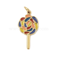 304 Stainless Steel Enamel Pendants, Real 18K Gold Plated, with Jump Ring, Lollipop, 21x11x2mm, Hole: 3.5mm(STAS-U044-02A-G)