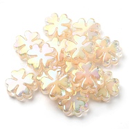 UV Plated Acrylic Beads, Iridescent, Bead in Bead, Clover, PeachPuff, 25x25x8mm, Hole: 3mm(SACR-G033-03E)