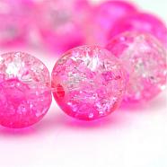 Baking Painted Crackle Glass Bead Strands, Round, Hot Pink, 6mm, Hole: 1.3~1.6mm, about 133pcs/strand, 31.4 inch(CCG-S001-6mm-09)