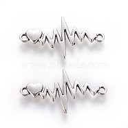 Tibetan Style Zinc Alloy Links connectors, Heartbeat, Antique Silver, 16.5x31x2.5mm, Hole: 1.5mm(PALLOY-P178-17AS)