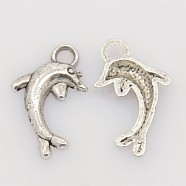 Tibetan Style Alloy Metal Pendants, Cadmium Free & Lead Free, Dolphin, Antique Silver, 19x11.5mm, Hole: 2.5mm(LF0364Y)
