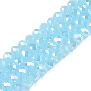 Electroplate Glass Beads Strands, Imitation Jade Beads, AB Color Plated, Faceted, Rondelle, Pale Turquoise, 6x5mm, Hole: 1mm, about 84~85pcs/strand, 16.34~16.54 inch(41.5~42cm)(EGLA-A044-J6mm-B04)