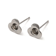 Flower 201 Stainless Steel Stud Earring Findings, Earring Settings with 304 Stainless Steel Pins, Stainless Steel Color, 7x7.5mm, Pin: 11x0.7mm, Tray: 2.7mm(STAS-Q315-04P)