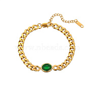 Golden Stainless Steel Oval Link Bracelets, with Cuban Link Chains, Green, no size(SU2397-4)