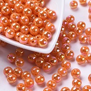Eco-Friendly Poly Styrene Acrylic Beads, AB Color Plated, Round, Orange, 8mm, Hole: 1mm, about 2000pcs/500g(PL425-3)