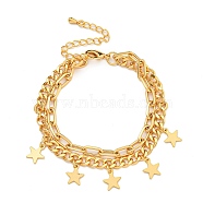 Brass Charm Bracelets for Women, Lobster Claw Clasps and Star Pendants, Real 18K Gold Plated, 6-7/8 inch(17.5cm), Pendant: 9x8mm(BJEW-U008-07G)