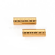 304 Stainless Steel Beads, Column with Word Lucky, Real 14K Gold Plated, 15x5mm, Hole: 1.8mm(STAS-S116-299G)