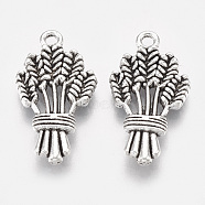 Autumn Theme Tibetan Style Alloy Pendants, Ear of Wheat Charms, Lead Free & Cadmium Free, Antique Silver, 24.5x13x3mm, Hole: 1.8mm, about 295pcs/500g(TIBEP-T052-09AS-RS)