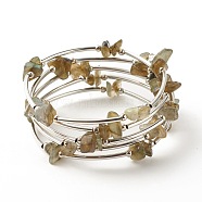 5-Loop Natural Labradorite Chip Beaded Wrap Bracelets for Women, Steel Memory Wire Bracelet, Platinum, Inner Diameter: 2-1/8 inch(5.45cm)(BJEW-JB01517-07)