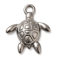 304 Stainless Steel Pendants, Tortoise Charm, Stainless Steel Color, 21x18x3.5mm, Hole: 2.5mm(STAS-M070-31P)