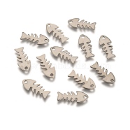 Fishbone 201 Stainless Steel Pendants, Stainless Steel Color, 18x8x1mm, Hole: 2mm(STAS-R071-19)