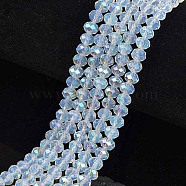 Electroplate Glass Beads Strands, Imitation Jade Beads, Half Plated, Rainbow Plated, Faceted, Rondelle, Clear, 8x6mm, Hole: 1mm, about 63~65pcs/strand, 39~40cm(EGLA-A034-J8mm-L07)