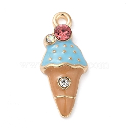 Light Gold Plated Alloy Enamel Pendants, with Rhinestone, Long-Lasting Plated, Ice Cream Charm, Light Blue, 22.5x9.5x3.5mm, Hole: 1.6mm(ENAM-U001-02D-KCG)