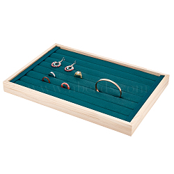 7-Slot Rectangle Wood Ring Display Stands, Finger Rings Organizer Hoder Tray, with Velvet, Dark Green, 35.5x24.3x3cm, Inner Diameter: 34x22.7cm(AJEW-WH0323-08)