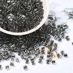 Glass Seed Beads, Transparent Lustered Glass, Square Hole, Square, Black, 4x4x4mm, Hole: 1.2mm, 5000pcs/pound(SEED-H002-F-1142)