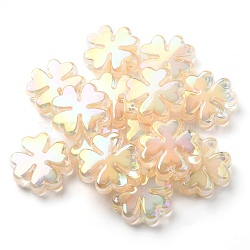 UV Plated Acrylic Beads, Iridescent, Bead in Bead, Clover, PeachPuff, 25x25x8mm, Hole: 3mm(SACR-G033-03E)