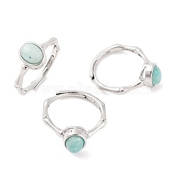 Oval Natural Amazonite Adjustable Rings, Brass Ring for Women, Long-Lasting Plated, Lead Free & Cadmium Free, Platinum, Inner Diameter: 18mm(RJEW-Q817-04P-08)