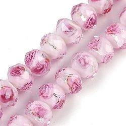 Handmade Silver Foil Lampwork Beads Strands, Inner Flower, Faceted, Rondelle, Flamingo, 10x7.5mm, Hole: 1.5mm, about 60pcs/strand, 17.72''(45cm)(LAMP-R141-10mm-19)